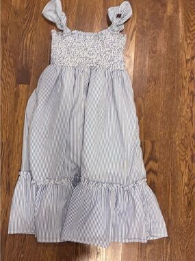 Crewcuts Blue & White Striped Smocked Midi Dress